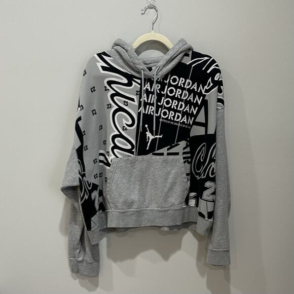 Air Jordan Jumpman All Over Print Cropped Hoodie Sweatshirt Womens 1XLoose Fit - Picture 1 of 5
